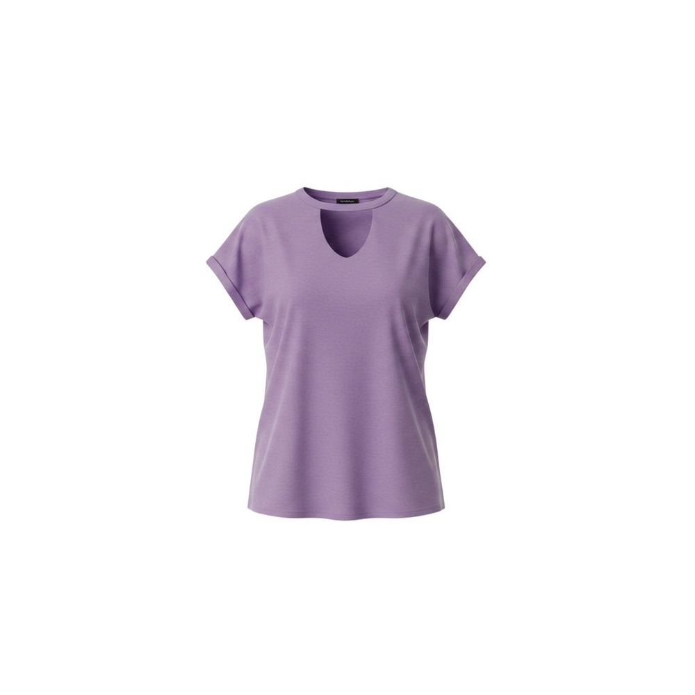 rue21 T-Shirt Womens Medium Purple Cutout V-Neck Rolled Sleeve Rayon Blend